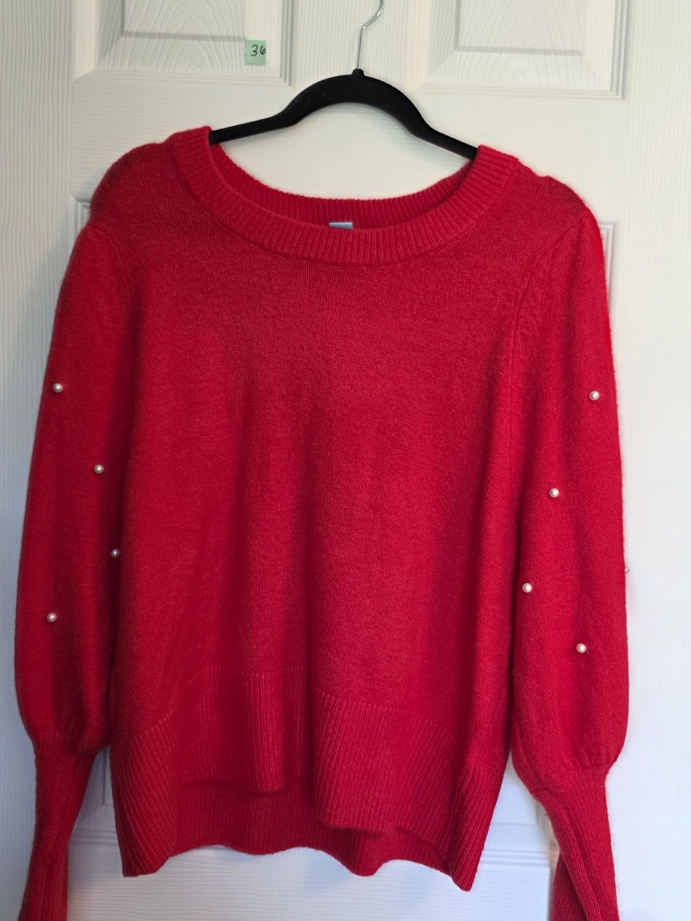 Women's Red Pearl-Accent Crewneck Sweater